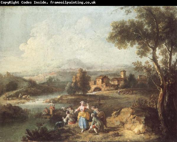 ZAIS, Giuseppe Landscape with a Group of Figures Fishing